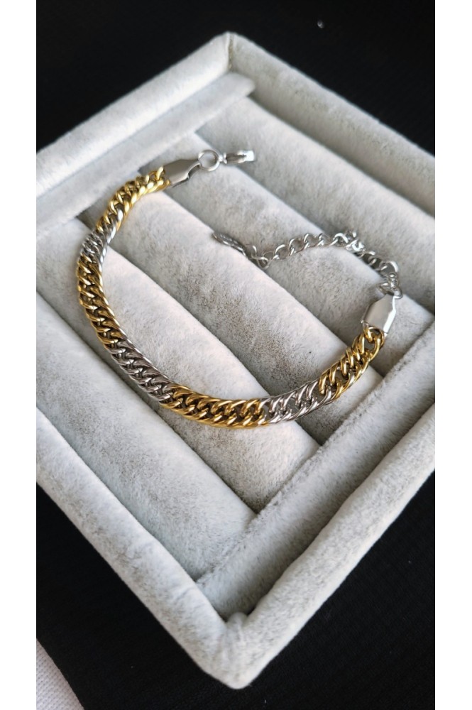 Çelik Silver Detaylı Gold Bilekilk