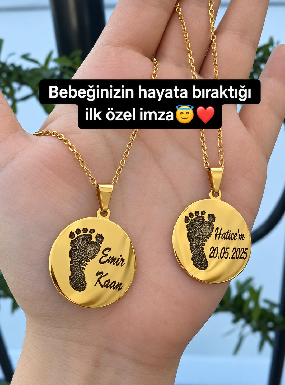 Çelik Kişiye Özel Ayak İzi Kolye